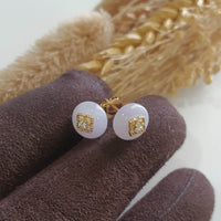 Translucent Icy Lavender Jadeite "Golden Clovers" Earring (JAA001908) 2
