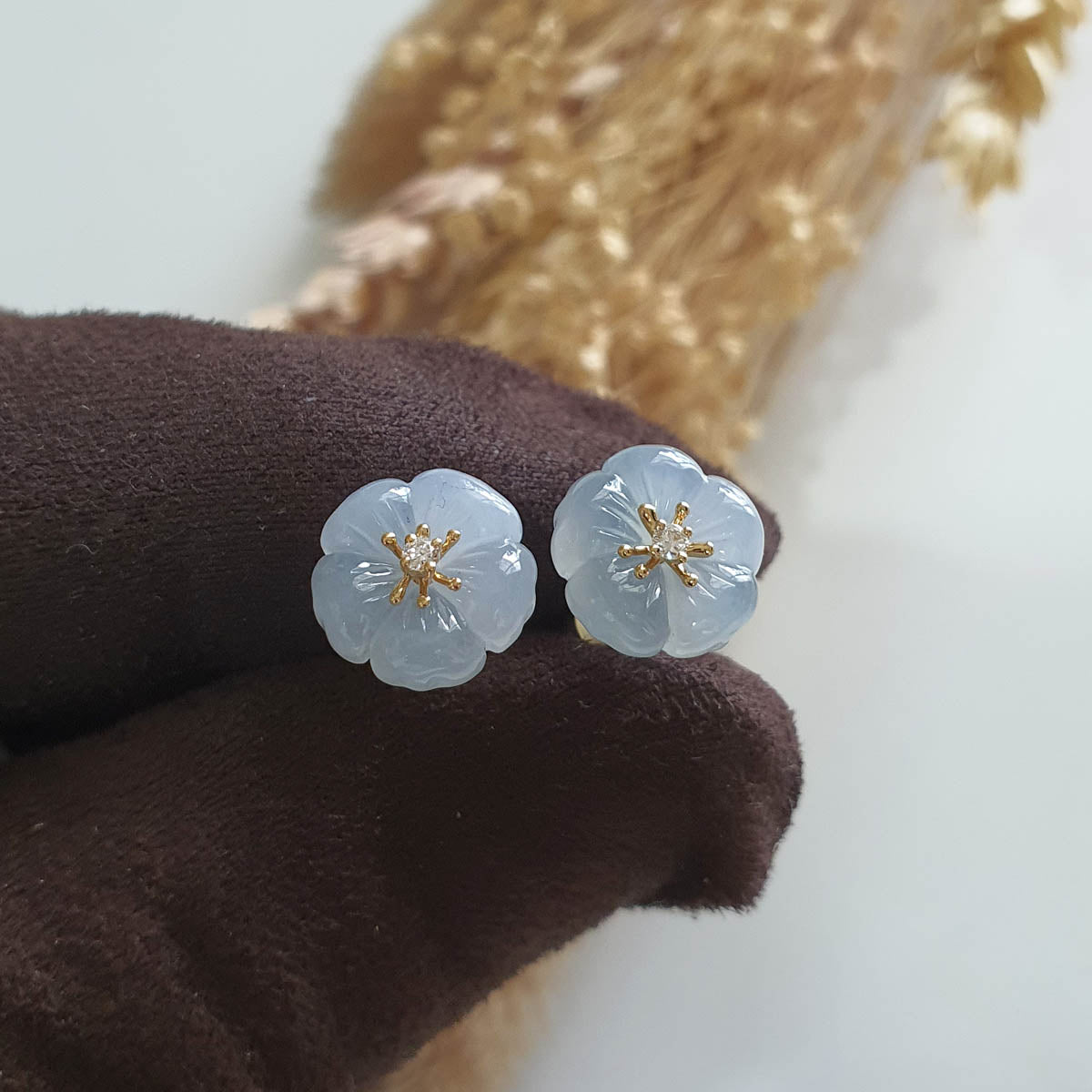 Good Translucency Icy Lavender Jadeite “Cherry Blossom” Earrings (JAA001968) 1