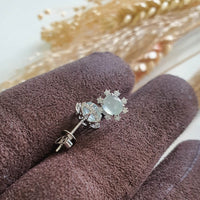 Highly Translucent Icy Jadeite Cabochon "Starburst" Earrings (JAA002058) 5
