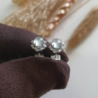 Highly Translucent Icy Jadeite Cabochon "Starburst" Earrings (JAA002058) 3