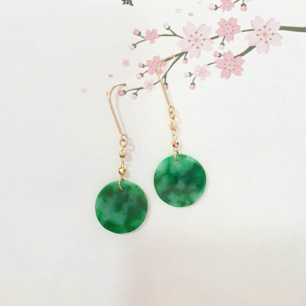 Translucent Brilliant Flower Green Jadeite “Dancing Orbs” Earrings (JAA002078) 1