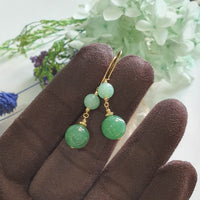 Translucency Icy Apple Green and Green Jadeite “Duo Lantern” Dangling Earrings (JAA002120) 3