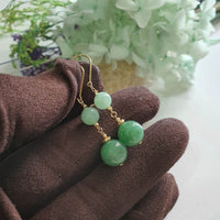 Translucency Icy Apple Green and Green Jadeite “Duo Lantern” Dangling Earrings (JAA002120) 6