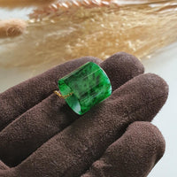 Translucent Icy Brilliant Flower Green Jadeite "Barrel" Pendant (JAB002017) 5