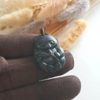Translucent Omphacite Jadeite "Smiley Panda eating Bamboo" Pendant (JAB003053) 3