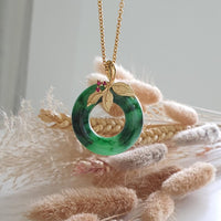 Translucent Brilliant Flower Green Jadeite "Flower Blossom" Pendant (JAB003647) 6