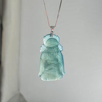 [Rare] Highly Translucent Icy Bluish Green "God of Fortune" Pendant (JAB003810) 1