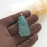 [Rare] Highly Translucent Icy Bluish Green "God of Fortune" Pendant (JAB003810) 3