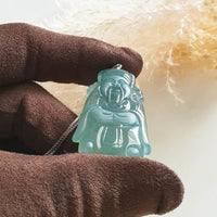 [Rare] Highly Translucent Icy Bluish Green "God of Fortune" Pendant (JAB003810) 6