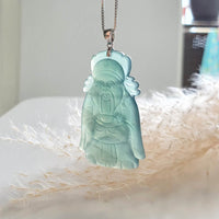 [Rare] Highly Translucent Icy Bluish Green "God of Fortune" Pendant (JAB003810) 2
