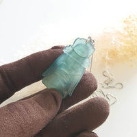 [Rare] Highly Translucent Icy Bluish Green "God of Fortune" Pendant (JAB003810) 5