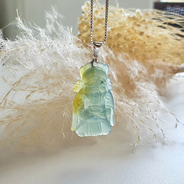 Good Translucency Bluish Green and Yellow "God of Fortune" Pendant (JAB003907) 1