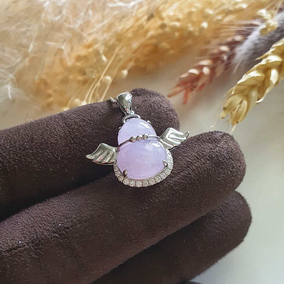 [Rare] Good Translucency Icy Brilliant Lavender Jadeite "Be my Angel" Pendant (JAB003929) 1