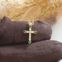 Highly Translucent Imperial Green Jadeite "Diamonds Cross" Pendant (JAB003989) 1