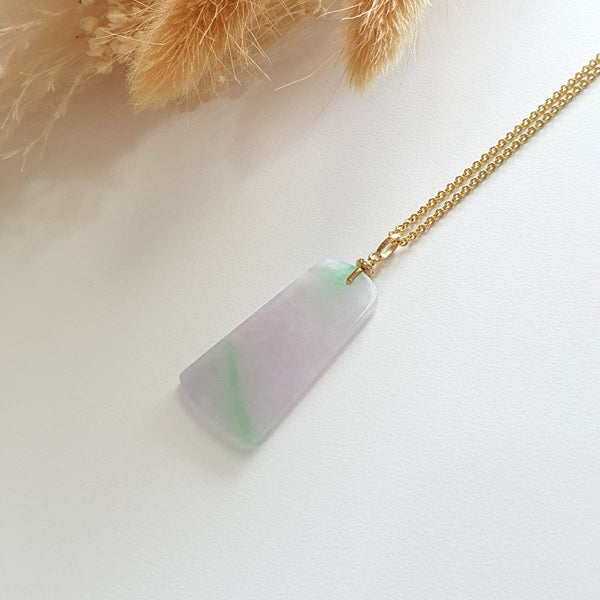 Translucent Lavender and Apple Green Jadeite "Trapezoid Pendant (JAB004037) 1