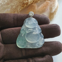 Highly Translucent Icy Green Jadeite "Bu Dai - Laughing Buddha" Pendant (JAB004104) 2