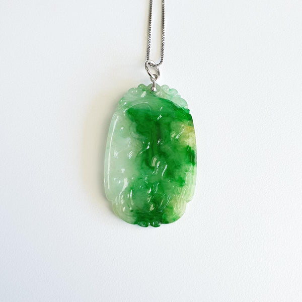 Good Translucency Icy and Brilliant Green Jadeite "Lotus Blossom" Pendant (JAB004162) 1