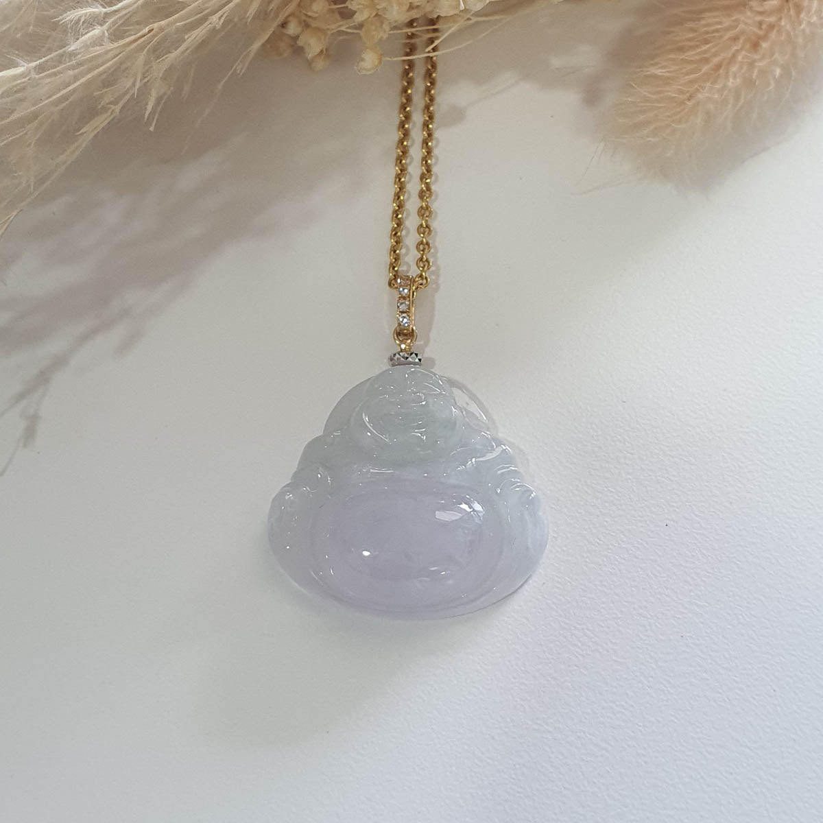 Translucent Icy Lavender "Laughing Buddha" Pendant (JAB004262) 1