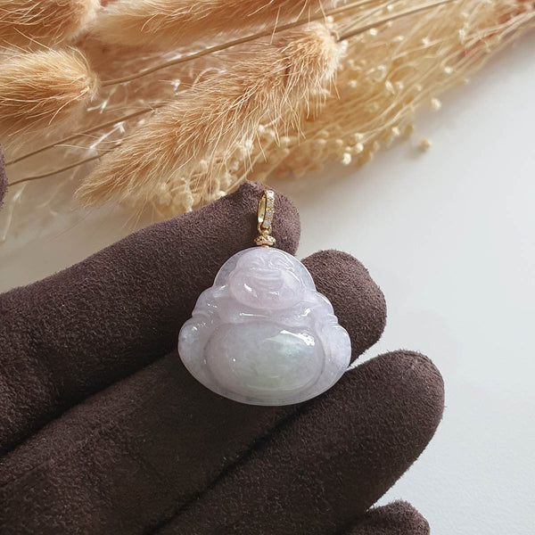 Translucent Icy Light Lavender and Green "Laughing Buddha" Pendant (JAB004570) 1