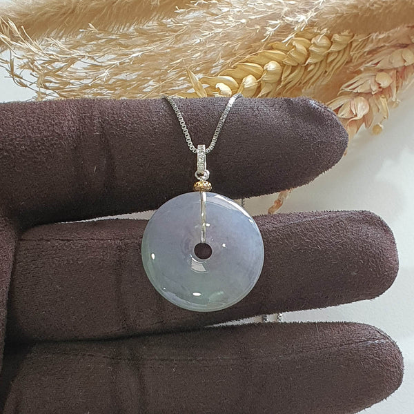 Translucent Icy Lavender and Green Jadeite “Auspicious Coin” Pendant (JAB004623) 1
