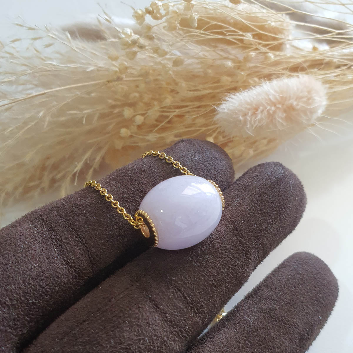Translucent Pinkish Jadeite "Golden Barrel" Pendant (JAB004744) 1