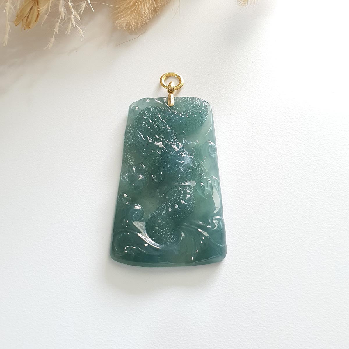 Highly Translucent Icy Bluish Green Jadeite "Majestic Dragon” Pendant (JAB004767) 1