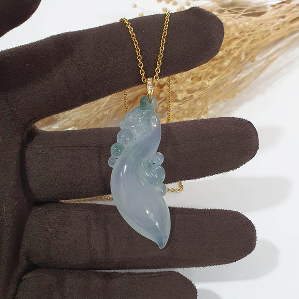 Highly Translucent Icy Jadeite "Celestial Flow" Pendant (JAB004818) 1
