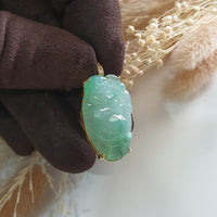 Highly Translucent Icy Apple Green Jadeite "Laughing Buddha" Pendant (JAB004904) 6
