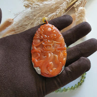 Translucent Bright Reddish Jadeite "Majestic Dragon” Pendant and Necklace (JAB005129) 3
