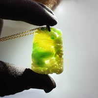 Translucent Yellow and Green Jadeite "Fiery Eyes Majestic Dragon” Pendant (JAB005186) 3
