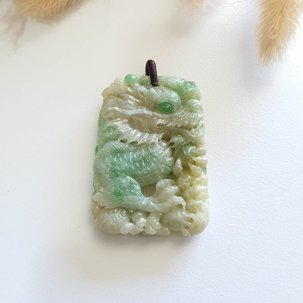 Translucent Yellow and Green Jadeite "Fiery Eyes Majestic Dragon” Pendant (JAB005186) 1