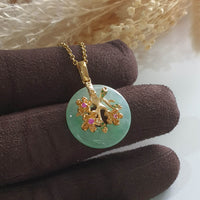 Good Translucency Icy Apple Green Jadeite "Cherry Blossom" Pendant (JAB005210) 2