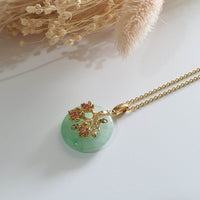 Good Translucency Icy Apple Green Jadeite "Cherry Blossom" Pendant (JAB005210) 7