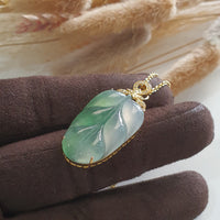 Highly Translucent Icy with Green Jadeite “Auspicious Leaf” Pendant (JAB005217) 2