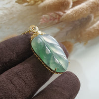Highly Translucent Icy with Green Jadeite “Auspicious Leaf” Pendant (JAB005217) 4