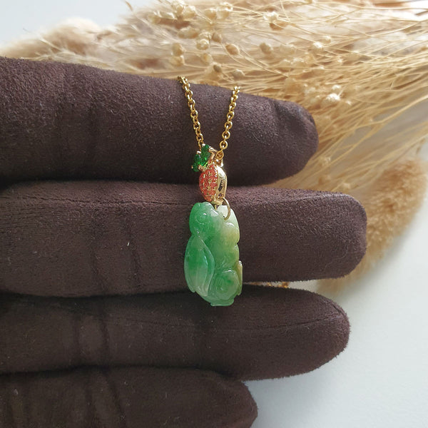 Translucent Brilliant Green Jadeite "Rabbit and Carrot" Pendant (JAB005243) 1