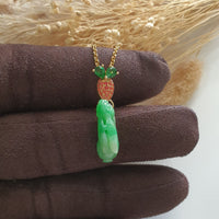 Translucent Brilliant Green Jadeite "Rabbit and Carrot" Pendant (JAB005243) 3