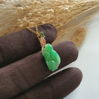 Translucent Brilliant Green Jadeite "Rabbit and Carrot" Pendant (JAB005243) 4