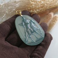 Highly Translucent Icy Bluish Green Jadeite "Guan Gong" Pendant (JAB005346) 3