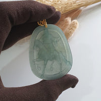 Highly Translucent Icy Bluish Green Jadeite "Guan Gong" Pendant (JAB005346) 4