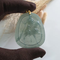 Highly Translucent Icy Bluish Green Jadeite "Guan Gong" Pendant (JAB005346) 6