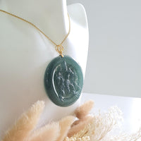 Highly Translucent Icy Bluish Green Jadeite "Victory Medallion Guan Gong" Pendant (JAB005347) 7