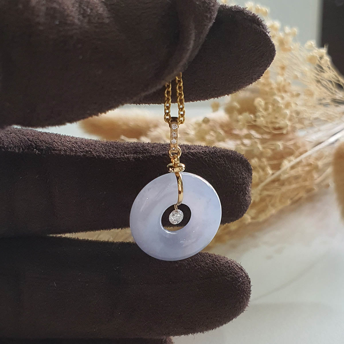 Translucent Icy Bluish Lavender Jadeite “Twinkle Diamond” Donut Pendant (JAB005396) 1
