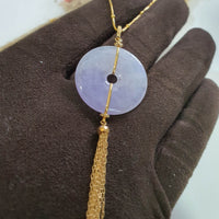 Good Translucency Icy Lavender Jadeite "Chandelier Coin" Pendant (JAB005482) 4