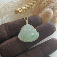 Highly Translucency Icy with Apple Green Jadeite "Laughing Buddha" Pendant (JAB005560) 4