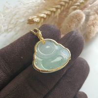 Highly Translucency Icy with Apple Green Jadeite "Laughing Buddha" Pendant (JAB005560) 7