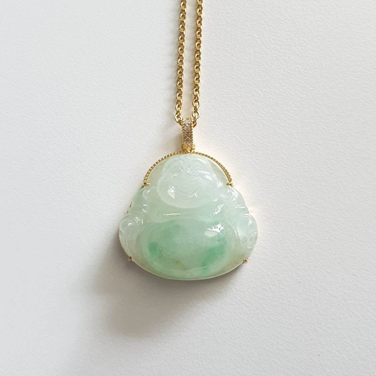 Highly Translucency Icy with Apple Green Jadeite "Laughing Buddha" Pendant (JAB005560) 1