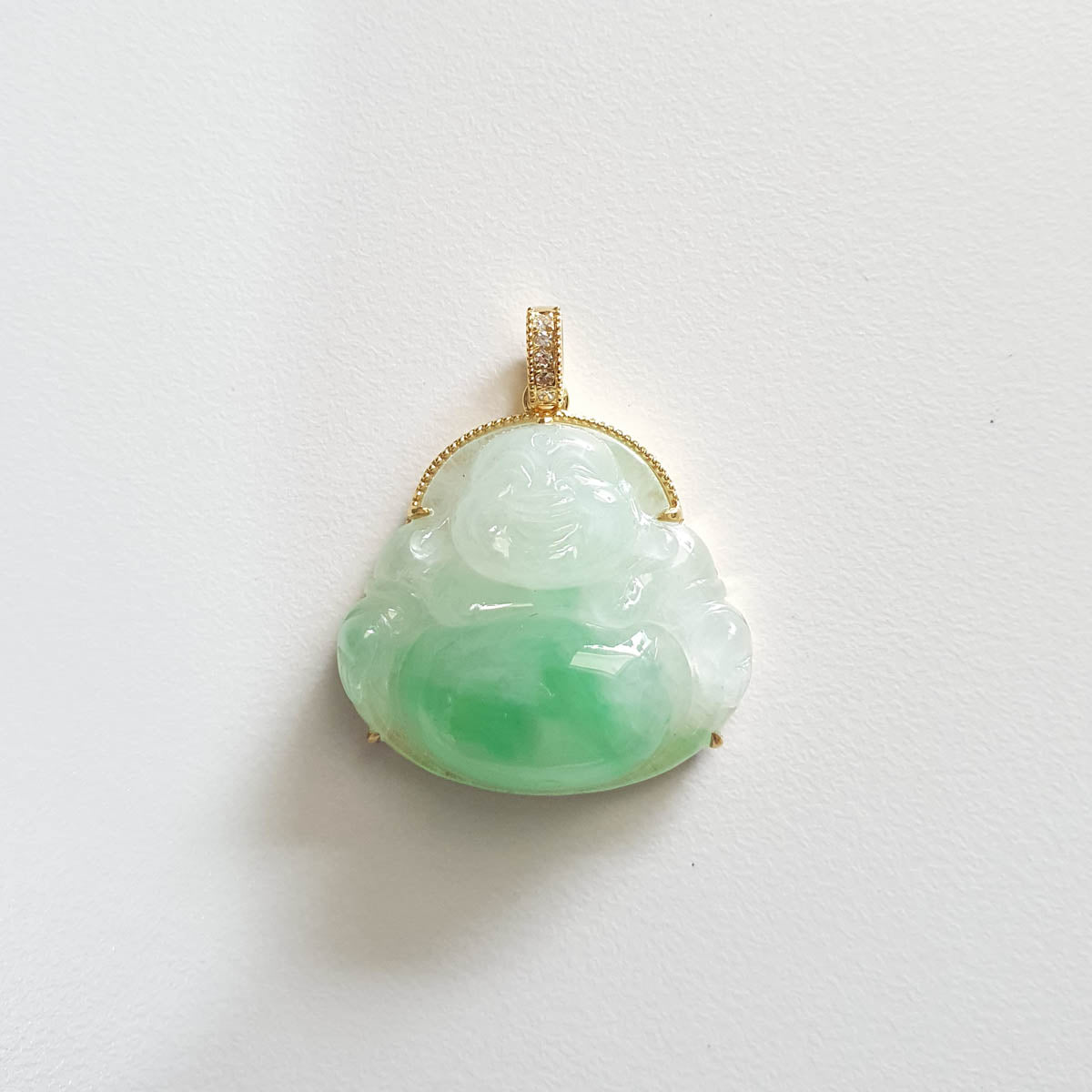 Good Translucency Icy with Icy Apple Green Jadeite "Laughing Buddha" Pendant (JAB005563) 1
