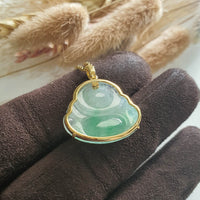 Good Translucency Icy with Icy Apple Green Jadeite "Laughing Buddha" Pendant (JAB005563) 7