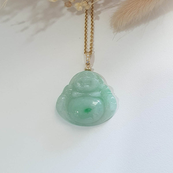 Translucent Green with Brilliant Green "Laughing Buddha" Pendant (JAB005568) 1